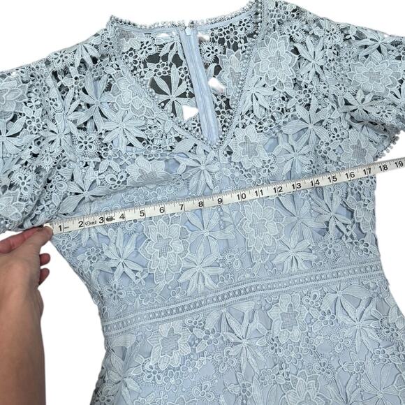 Shoshanna Baby Blue V-Neck Flutter Sleeve Floral Lace Dress - Size 6 - Picture 6 of 6